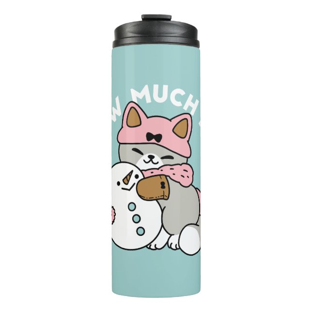 Cute Cat in Snow Gear with Snowman Art Thermal Tumbler (Front)