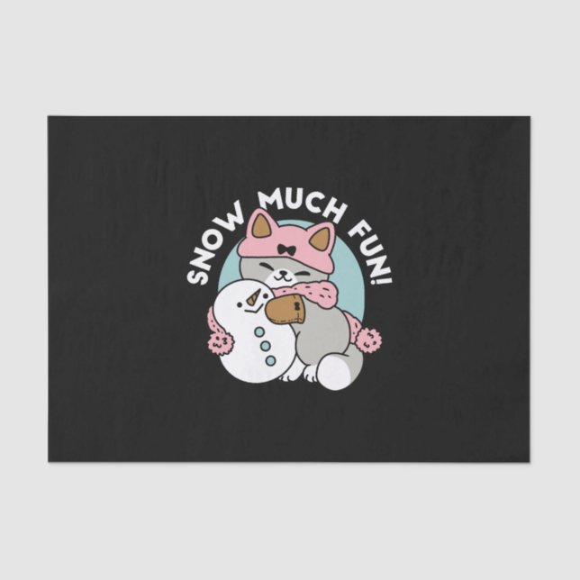 Cute Cat in Snow Gear with Snowman Art Tissue Paper (Front)