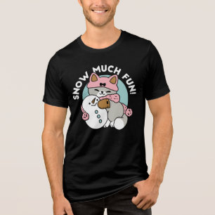 Cute Cat in Snow Gear with Snowman Art Tri-Blend Shirt