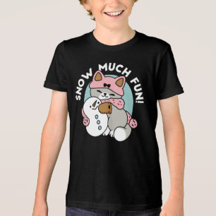 Cute Cat in Snow Gear with Snowman Art Tri-Blend Shirt