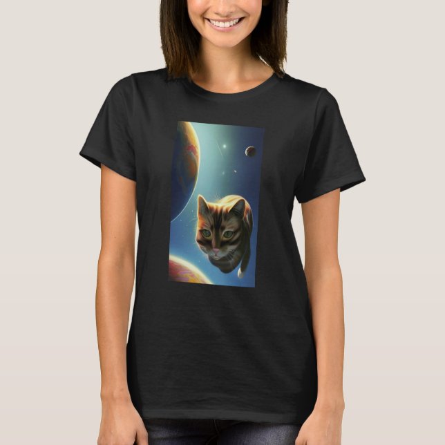 Cute Cat in Space T-Shirt (Front)