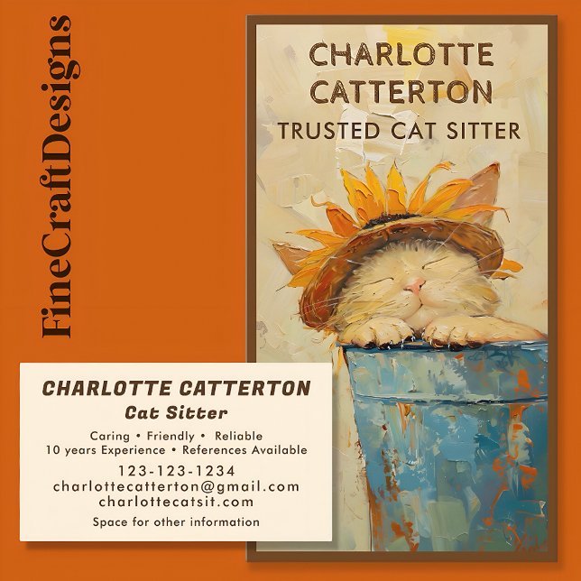 Cute Cat In Sunflower Hat Whimsical Painting C3R Business Card (Creator Uploaded)