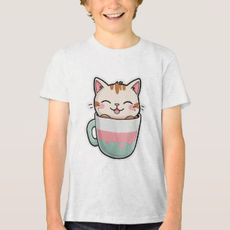 Cute Cat in Teacup Kawaii Cat Coffee Lover Tri-Blend Shirt