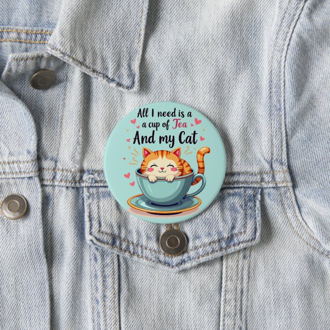 Cute Cat in Teacup Kawaii Cosy Art 7.5 Cm Round Badge (In Situ)