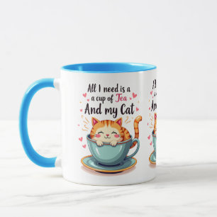 Cute Cat in Teacup Kawaii Cosy Art Mug