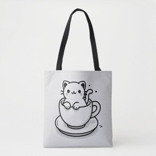 Cute Cat in Teacup Tote Bag (Front)