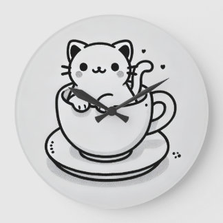 Cute Cat in Teacup Wall Clock