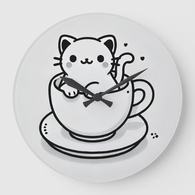 Cute Cat in Teacup Wall Clock (Front)