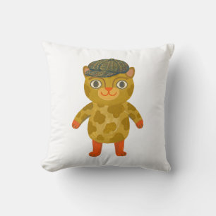 Cute Cat in Tweed Newsboy Cap Throw Pillow