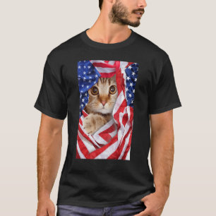 Cute Cat in USA Flag 4th of July Men Women T-Shirt