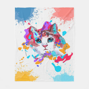 Cute Cat In Watercolors Gift Idea, Funny Kitten Fleece Blanket