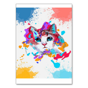 Cute Cat In Watercolors Gift Idea, Funny Kitten Table Number