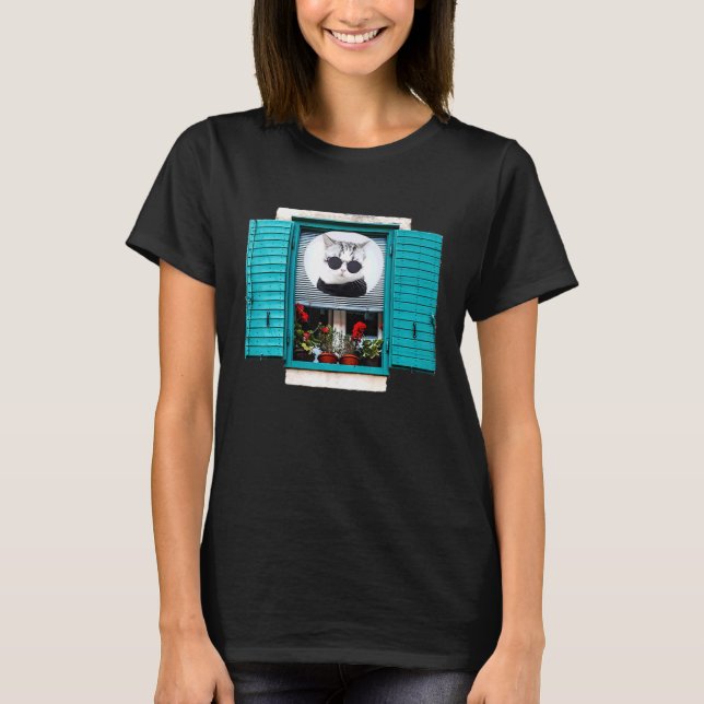Cute Cat In Window T-Shirt (Front)