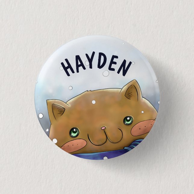 Cute Cat in Winter Personalised Kids 3 Cm Round Badge (Front)