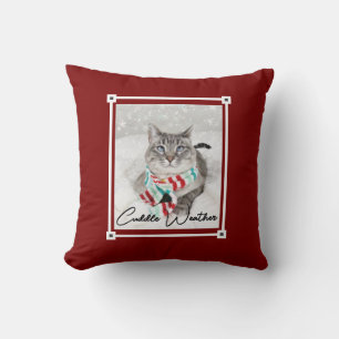 Cute Cat In Winter Scarf Cuddle Weather Christmas Cushion