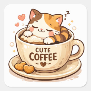 Cute Cat Inside Coffee Cup   Cosy Cat Lover Design Square Sticker