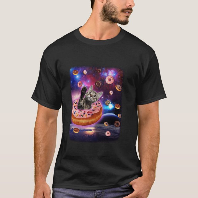 Cute Cat Inside Donut In Space Boy Girl Donut Kitt T-Shirt (Front)