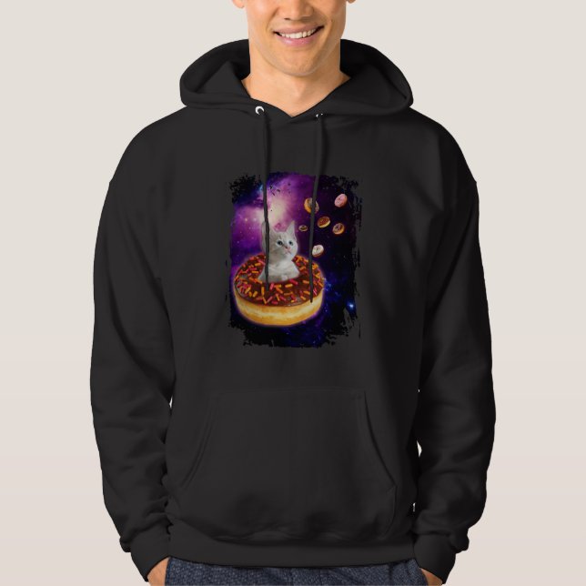 Cute Cat Inside Donut in Space Boys Girl  Kitty in Hoodie (Front)