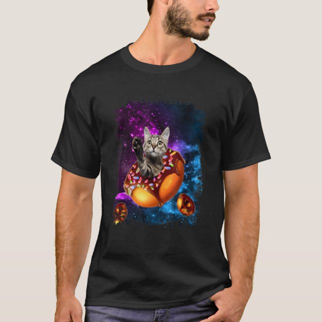 Cute Cat inside Donut in Space Boys Girl Kitty in  T-Shirt (Front)