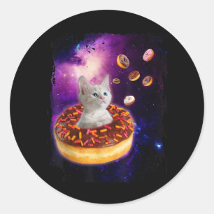 Cute Cat Inside Doughnut In Space Kitty Lovers Classic Round Sticker