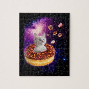 Cute Cat Inside Doughnut In Space Kitty Lovers Jigsaw Puzzle