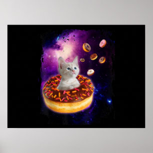 Cute Cat Inside Doughnut In Space Kitty Lovers Poster