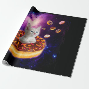 Cute Cat Inside Doughnut In Space Kitty Lovers Wrapping Paper
