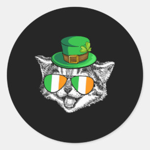 Cute Cat Irish Flag St Patrick's Day Ireland Men W Classic Round Sticker