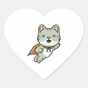 Cute cat is a hero cartoon illustration heart sticker