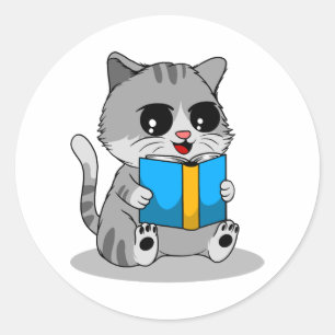 Cute Cat is reading a book Classic Round Sticker