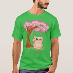 Cute Cat Japanese Cherry Blossom Tree Sakura Flowe T-Shirt