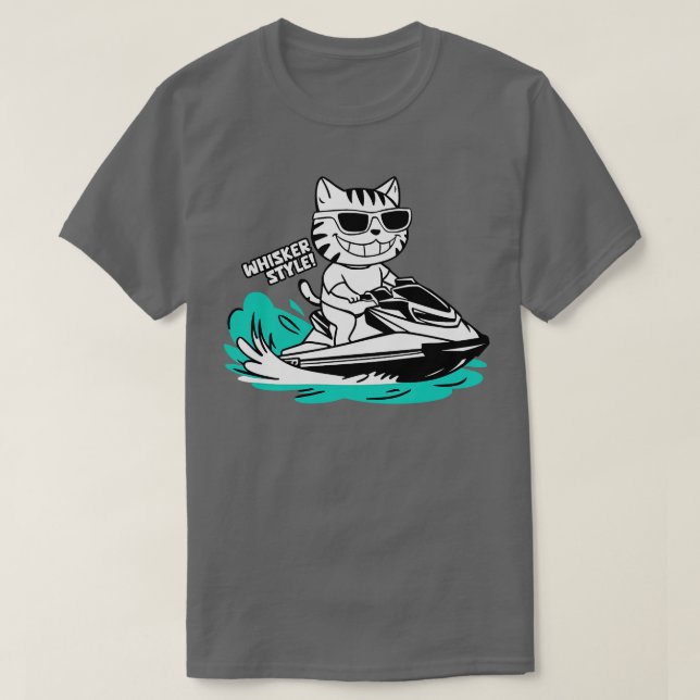 Cute Cat Jet Skiing Summer Funny Gift T-Shirt (Design Front)