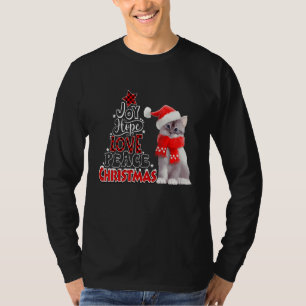 Cute Cat Joy Hope Love Peace Christmas Tree Holida T-Shirt