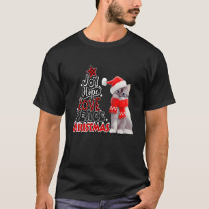 Cute Cat Joy Hope Love Peace Christmas Tree Holida T-Shirt