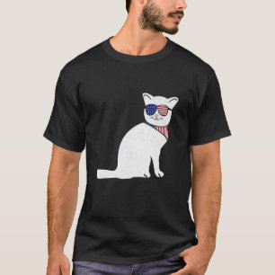 Cute Cat July 4th America Flag Patriotic Usa T-Shirt