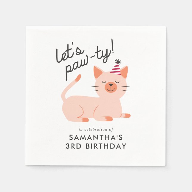 Cute Cat Kids Birthday Party Orange Kitten Napkin (Front)
