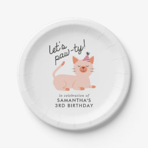 Cute Cat Kids Birthday Party Orange Kitty Paper Plate