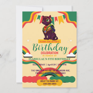 Cute cat kitten African american girls Birthday pa Invitation