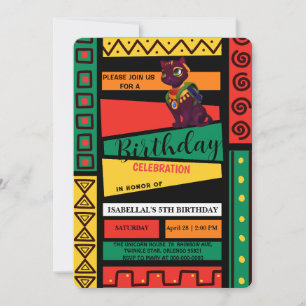 Cute cat kitten African american girls Birthday pa Invitation