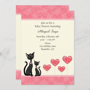 Cute Cat, Kitten and Hearts Baby Shower Invitation