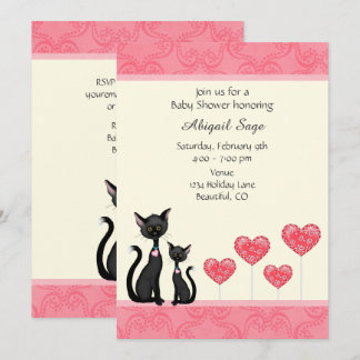 Cute Cat, Kitten and Hearts Baby Shower Invitation