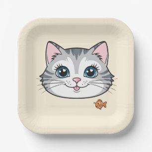 Cute cat kitten animals pet cartoon Birthday Paper Plate