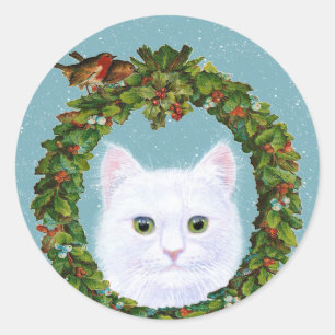Cute Cat Kitten Birds Wreath stickers