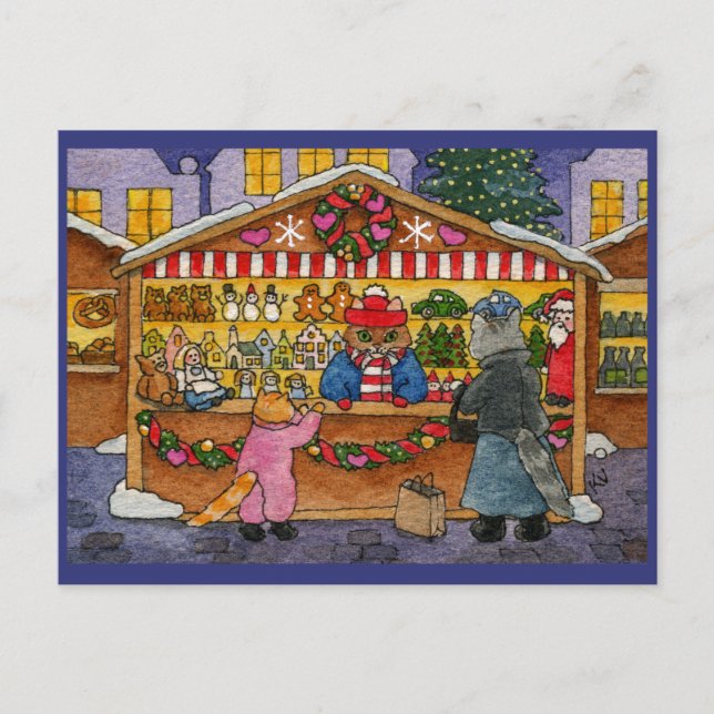 Cute Cat Kitten Christmas Toy Market postcard (Front)