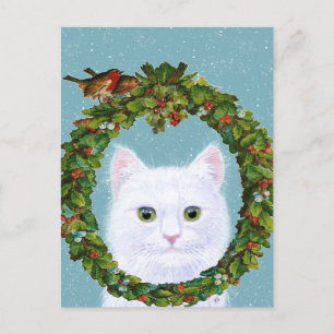 Cute Cat Kitten Christmas Wreath Holiday post card