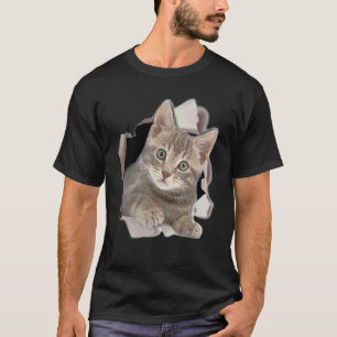 Cute Cat Kitten Crack Tabby Cat Kitten Torn T-Shirt
