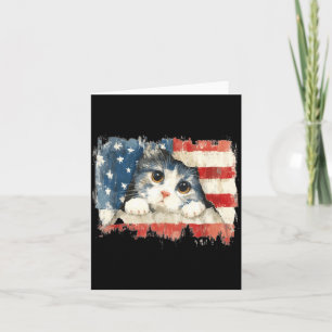 Cute Cat_Kitten Distressed American Flag USA Card