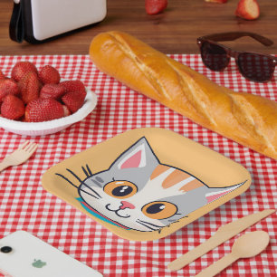 Cute cat kitten Face pet animals Birthday Party Paper Plate