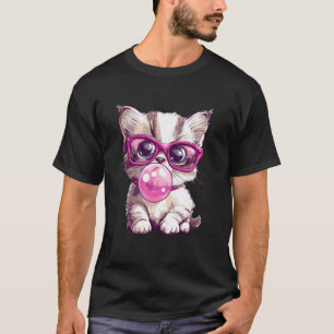 Cute Cat Kitten Glasses Bubblegum T-Shirt