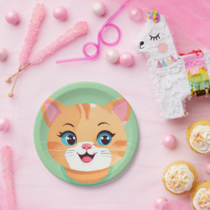 Cute cat Kitten pet animals Birthday Party kids Paper Plate